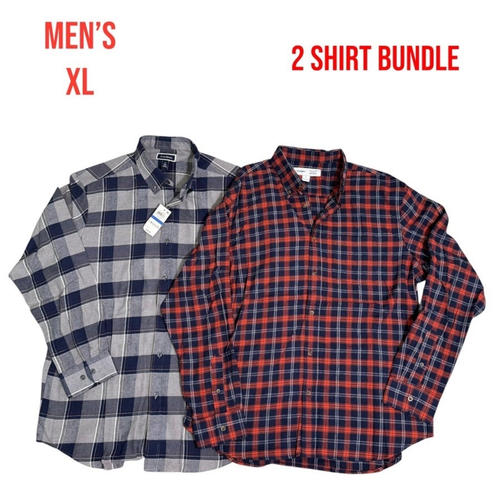 Old Navy Flannel Shirt Bundle Men's XL Two Long Sleeve Button Down Club Room NEW